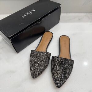 J crew calf hair mule in snow leopard